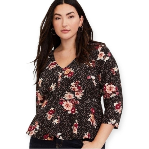 Torrid black floral chablis corset front blouse - Picture 1 of 9
